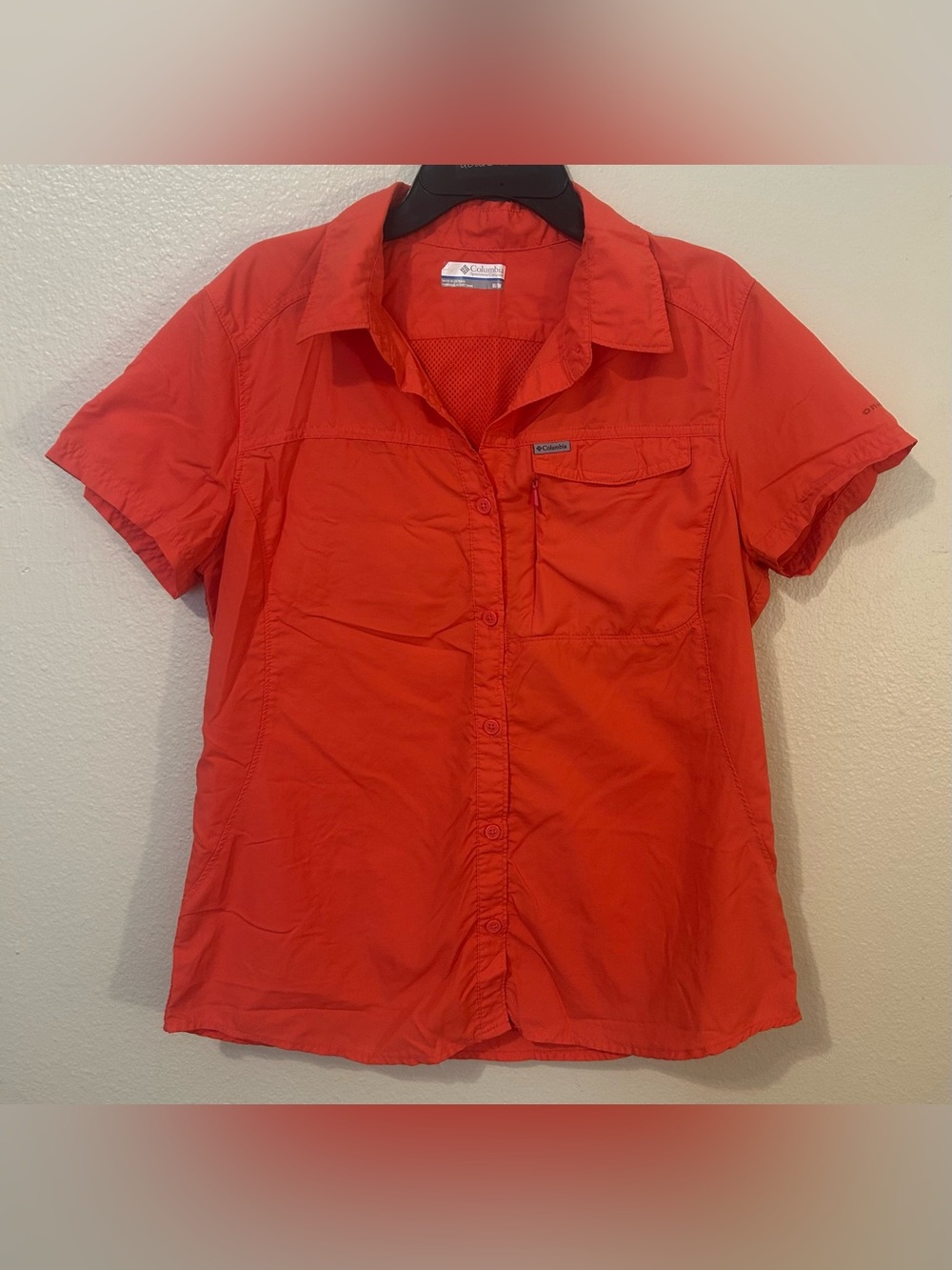 Columbia Womens Orange Button-Up Short Sleeve Shirt Size Medium